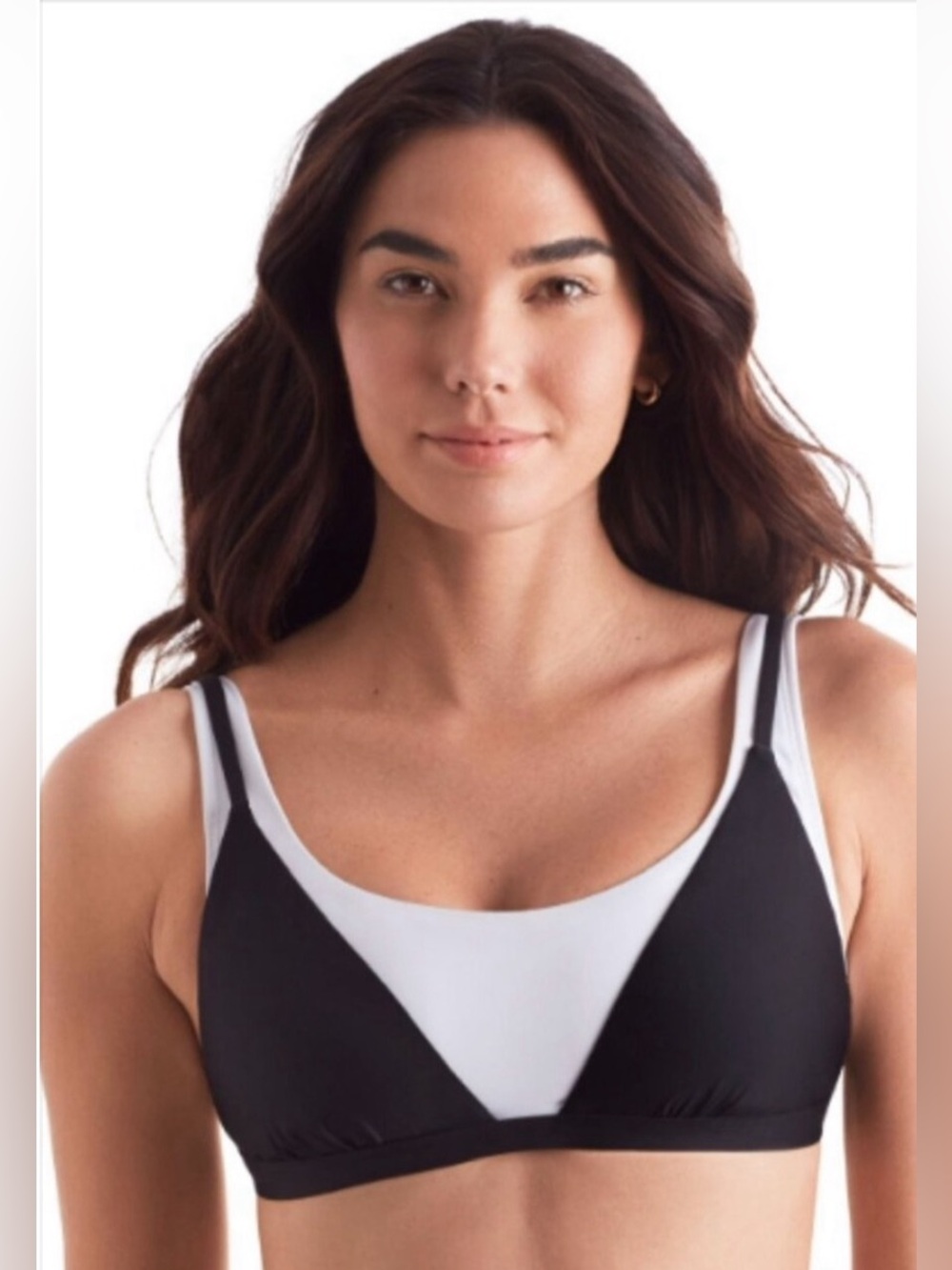 NWT Mimi Flamingo, Drift- Bra- Black/ White Layered Solids Bikini Top